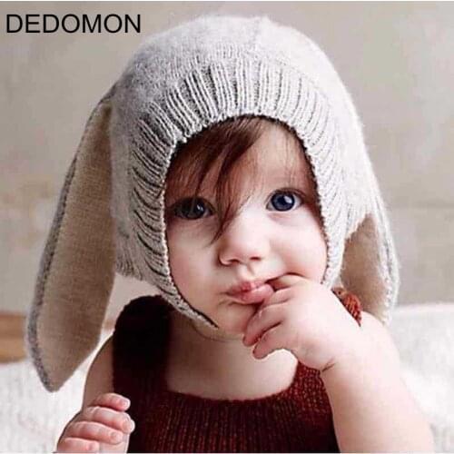 Long Ears Baby Hats Soft Warm Hats Cute Toddler Kids Knitted Woolen Bunny Beanie Caps for Unisex Baby 0-3Y Newborn Photo Props