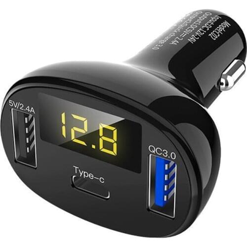 Dual USB Cigarette Lighter Type C QC 3.0 Charger 5V 2.4A LED Display Adapter Splitter Auto Charge Socket with Voltage display