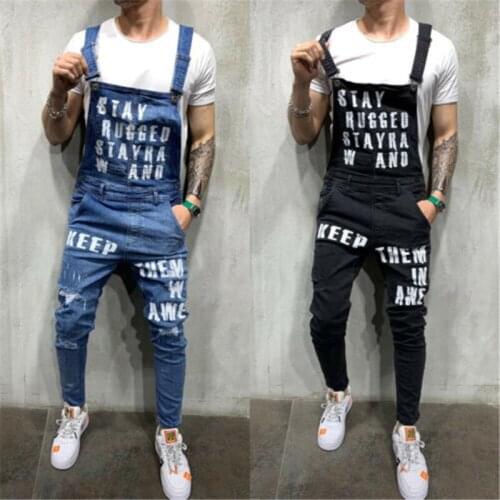 High Quality Men Ripped Jeans Jumpsuits Hi Street Distressed Denim Bib Overalls Man Suspender Denim Pants Cool Male Playsuit New