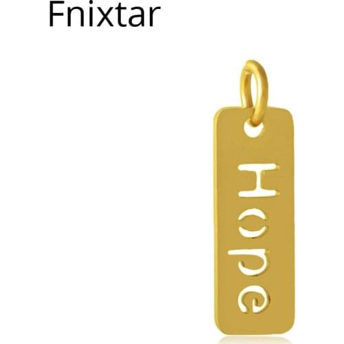 Fnixtar Hope Letter Charms Pendant Mini Charm Stainless Steel Jump Ring Gold Color Bracelet Accessories 6*20mm 10pcs/lot