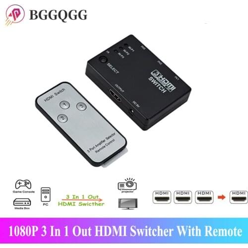 Hot Sale HDMI Switcher 3 In 1 Out Hub Box Auto Switch 1080P HD 1.4 with Remote 3in1 HDMI Splitter for Projector HDTV XBOX360 DVD