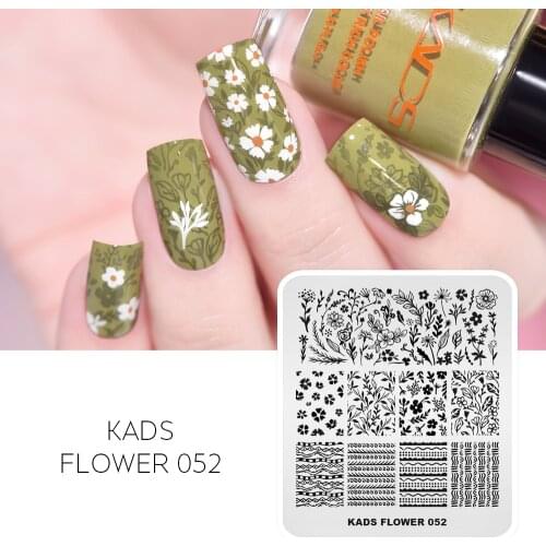 KADS Nail Stamping Plates Flower 052 Flowers Leaves Wavy Lines Lace Design Image Stencil Template Transfer Nail Art Stamp Plate