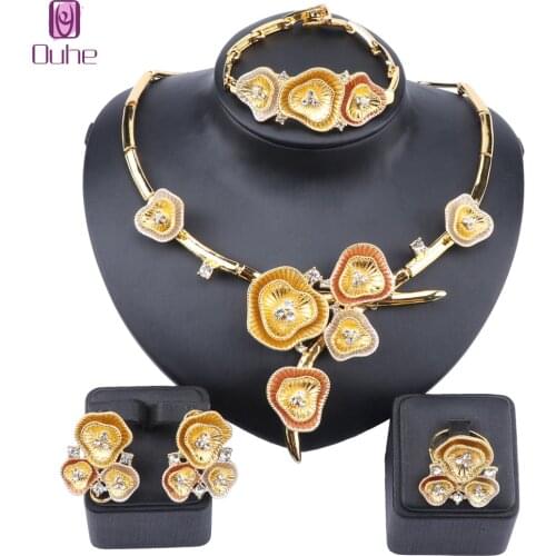 Dubai Gold Bridal Crystal Necklace Jewelry Set Brand Nigerian Wedding Woman Accessories Statement Jewelry Set