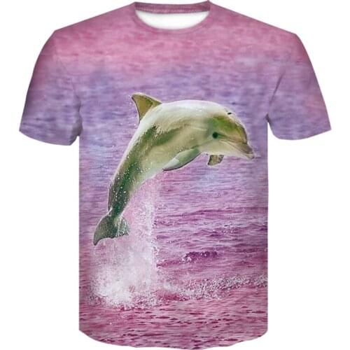 Mens summer personalized animal print T-shirt fashion mens and womens casual 3D dolphin round collar T-shirt
