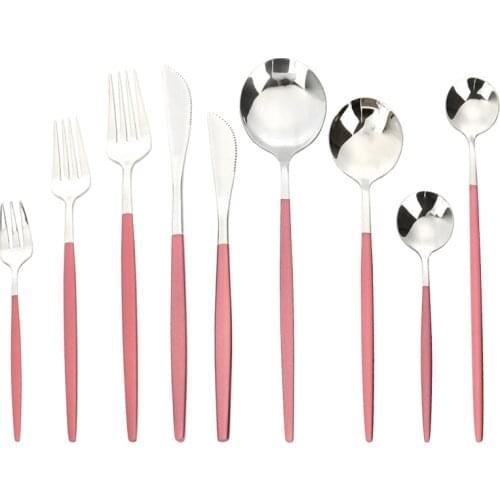 Cutlery set pink silver stainless steel dinnerware knife dessert fork salad spoon teaspoon cutlery western cuisine cutlery