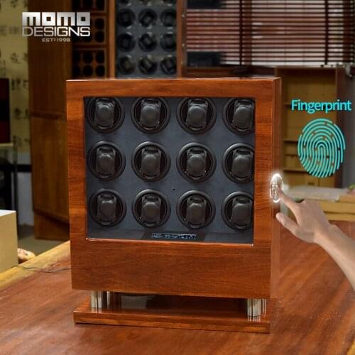 New Watch Winder Solid Rosewood with Fingerprint Lock and LCD Touch Screen TPD Mode for 9/12 Automatic Watches Box 8012