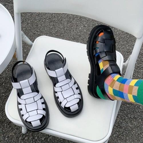 New Rome Sandals Women white Shoes Round Toe pu Leather Holiday Beach Shoes Woman Comfort Thick Sole Sandalias Mujer 2021