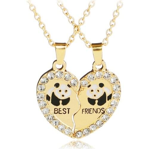 Broken Couple Gift Necklace 2 Pcs/set Heart 2 Parts Animal Panda "best Friend" Love Pendant Necklace