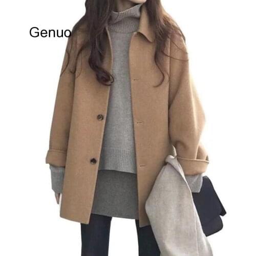 Spring Autumn Woolen Single-breasted Coat Female Mid-Long New Korean Temperament Women Popular Outerwear Woolen Coat Streetwear