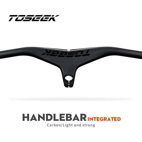 TOSEEK no logo full carbon MTB handlebar one-integrated Mountain Bike handlebar UD matte black -17 degree carbon handlebar stem