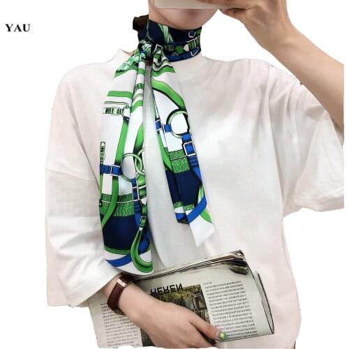 160cm*20cm Luxury Brand Belt Flower Long Scarf Women Double-sided Twill Silk Scarves Ladies Head Scarf Handkerchief Women Tie