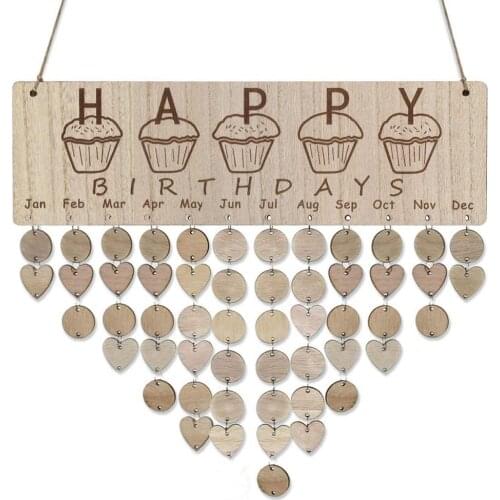 Happy Birthday Reminder Calendar Board DIY Wall Hanging Wooden Plaque Sign Crafts Home Party Decoration Family Friends Gifts
