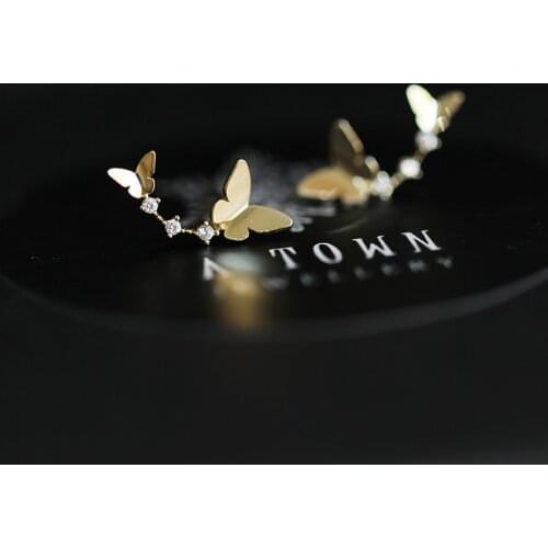 925 Sterling Silver Earrings For Women Set Gold Butterfly Crystal Zircon Retro Design Fashion Student Girlfriend Jewelry INEFFA