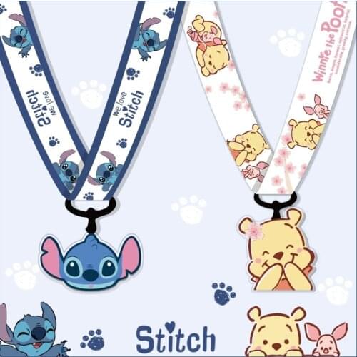 Cartoon Disney Series Mobile Phone Lanyard Pendant Mickey Minnie Winnie The Pooh Stitch Long Style Hanging Neck Keychain Lanyard