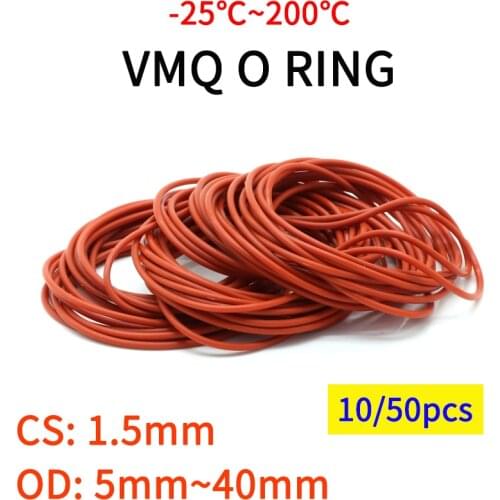 10/50pcs Red VMQ Silicone o Ring CS 1.5mm OD 5 ~ 40mm Food Grade Waterproof Washer Rubber Insulate Round O Shape Seal Gasket
