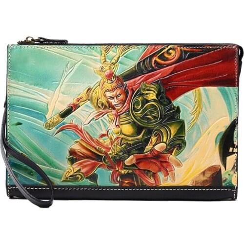 Handmade Women Men Vegetable Tanned Leather Sun WuKong Bag Money Holder Clutch Purse Cigarette Pocket Clutches Envelope