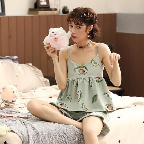 Women new summer pure cotton pajama lady sexy halter back home wear fashion comfortable knitted leisure two piece pajama sets