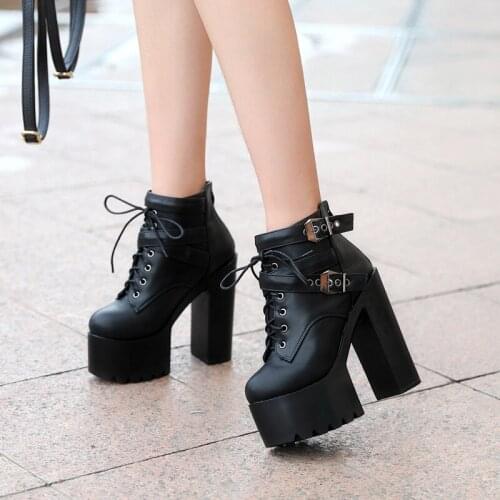 Black Fashion Platform High Heeled Wedge Ankle Boots 2018 Autumn And Winter Womens Booties Shoes 12cm
