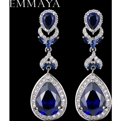 EMMAYA Fashion Deisgn Geometry Silver Color Blue Cz Drop Earrings For Women Long Earrings On Valentines Day