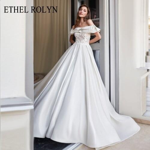 ETHEL ROLYN Princess Wedding Dress 2021 Elegant Off the Shoulder Beading Lace Satin Bride Dresses Vintage A-Line Bridal Gown