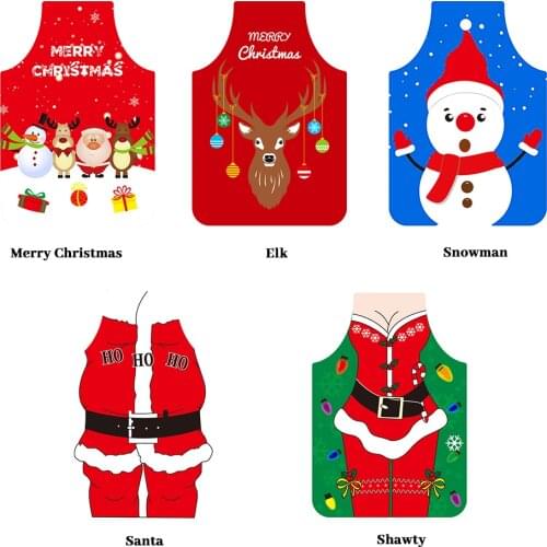 1Pcs Christmas Aprons Adult Santa Claus Aprons Dinner Party Decor Home Kitchen Cooking Baking Cleaning Apron New Year Xmas Gift