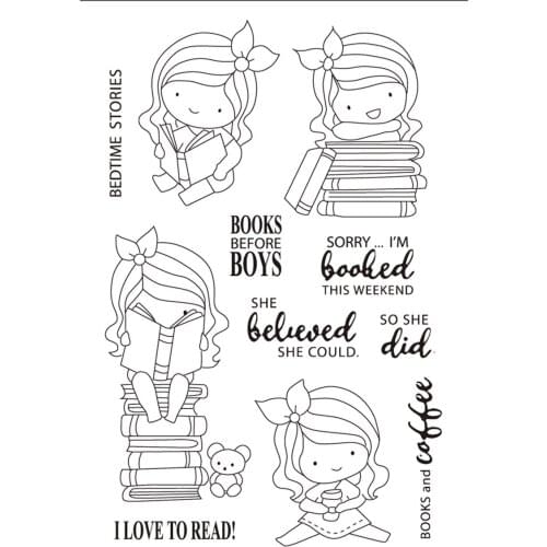11x16 Girl reading book New Transparent Clear Rubber Stamp Sheet Cling Scrapbooking Photo Album PaperCard DIY Craft