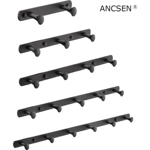 2-6Hooks Black Towel Hook For Bathroom Clothes Hook For Bedroom Robe Hook Coat Hook For Livingroom Bathroom Kitchen Hardware