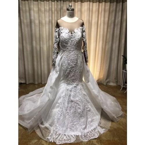 2019 Lace Long Sleeve African Wedding dresses Two piece Casual Wedding dresses plus size Detachable Train Robe de marie