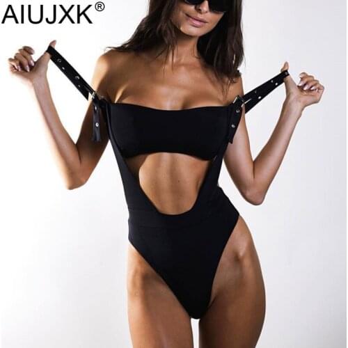 2019 Rivet Insert Buckl Swimming Suit Solid Color Woman Bikinis One Piece Set Swimwear Women Sexy Hollow Out Bandage Swimsuit