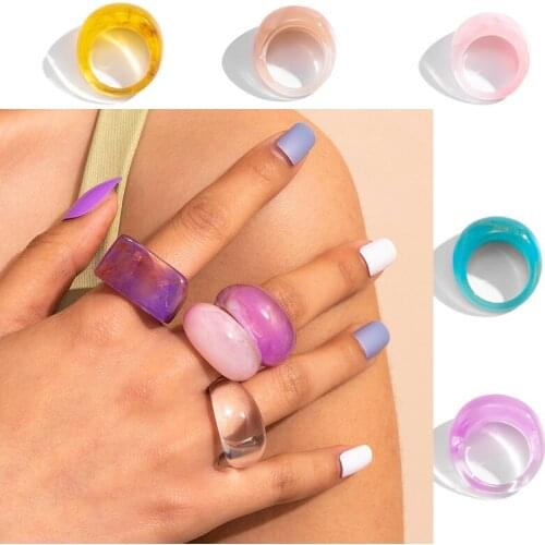 2021 Trendy Simple Candy Color Resin Womens Ring Irregular Shape Finger Rings Set For Women Jewelry Gifts