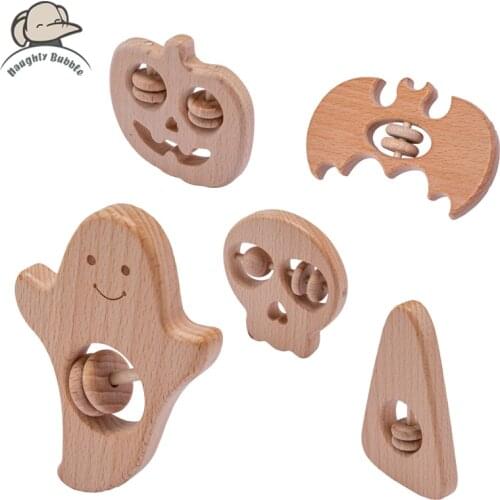 5pcs Halloween Pumpkin Soul Wooden Blocks for Children Wooden Teether Montessori Game Baby Teething Toy Newborn Gifts Wholesale