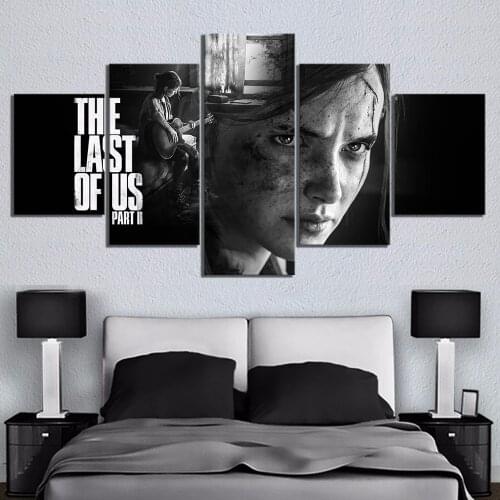 5 Piece HD Black White Wall Art Paintings Ellie The Last of Us Part 2 Game Poster Artwork Canvas Paintings for Home Decor