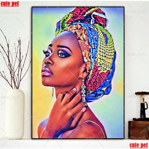 DIY Full Square round Diamond Painting African woman Portrait 5D Diamond Embroidery sale Mosaic Handmade New Arrival Home Decor