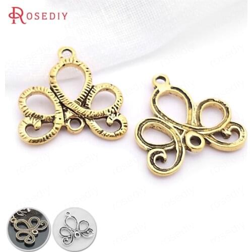 B077)30 pieces 21x21mm Antique Gold Color Zinc Alloy Earrings Connector Charms Diy Jewelry Findings Accessories Wholesale