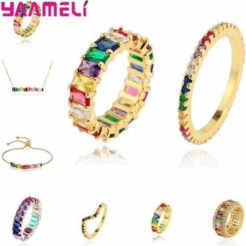 Free Shipping Dubai Jewelry Sets For Girls 925 Sterling Silver Colorful Necklace/Bracelts/Finger Rings Wedding Party Jewlery