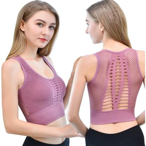 Seamless Sports Bra for Women Hollowed Back Removable Padded Breathable Yoga Tops Support Workout Running Bras Tops