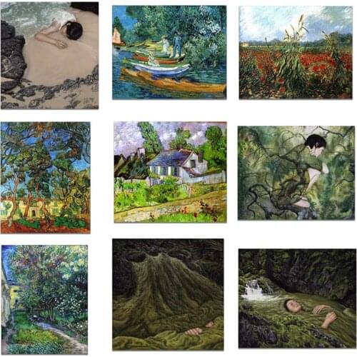 Human and Nature Scenery Green Poster Canvas Print Painting Wall Art Living Room Home Decoration