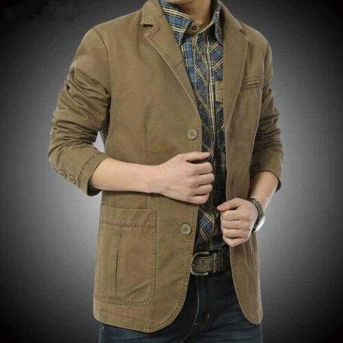 Men Lapel Jacket Cargo Suit Coat Single Breasted Vintage Blazer Military Top