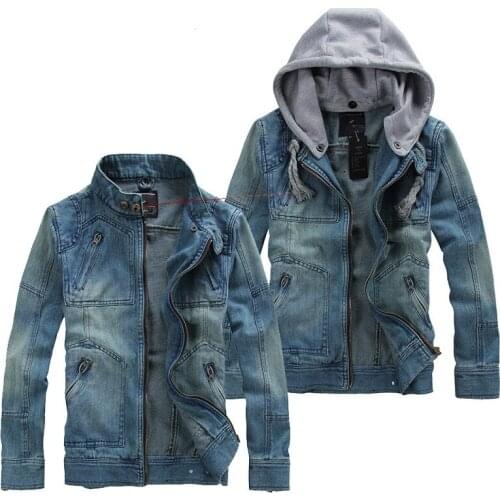 Asian Size Autumn Hooded Young People Slim Fit Denim Jacket Men Casual Hat Detachable Zippers Streetwear Fashion Jeans Jacket