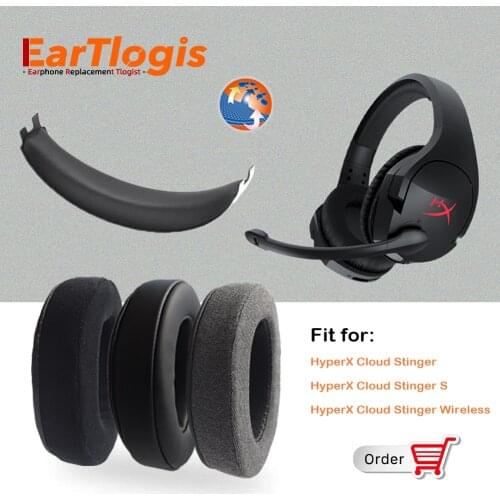 EarTlogis Thick Replacement Parts for HyperX Cloud Stinger, Stinger S, Stinger Wireless 7.1 Headset Ear Pads Bumper Headband