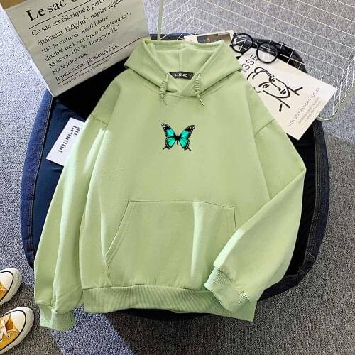 Butterfly Hoodie Sweatshirt Green Hoodie Women Korean Streetwear Men Women Pullover Sweatshirt Oversized Cotton Long Sleeve