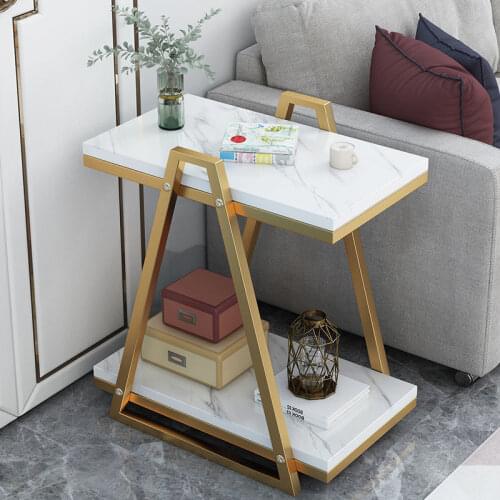 New Coffee Table Nordic Luxury Double Side Table Wrought Iron Marble Sofa Side Table Living Room Furniture Storage Corner Table