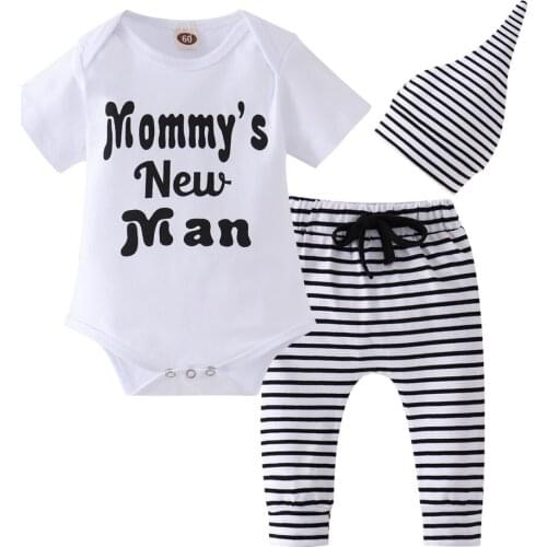 Summer Baby Boys Clothes Sets Short Sleeve Toddler Outfits Mommys New Man Bodysuit Tops Pants Hat Newborn Infant Clothing