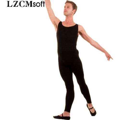 LZCMsoft Men Basic Black Tank Unitard Adult Lycra Spandex Scoop Neckline Sleeveless Unitards Ballet Dance Bodysuit Exercise Wear