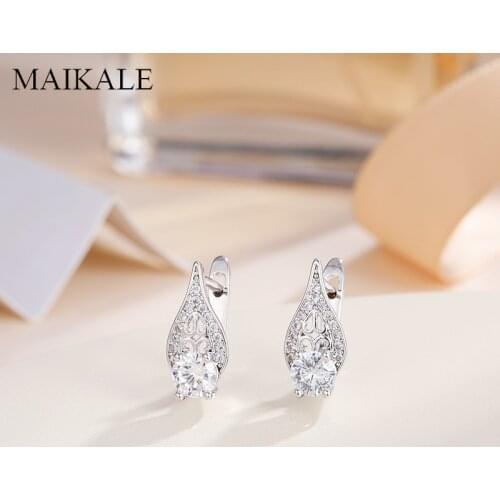 MAIKALE Classic Small Hollow Gold/Silver Color Cubic Zirconia Stud Earrings for Women Jewelry Wedding Party Gifts High Quality
