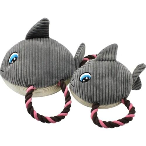 Pet Dog Cats Puppy Cute Shark Shape Plush Doll Cotton Rope Squeaky Chew Play Toy Sound Training Treat Dogs Playing Supplies
