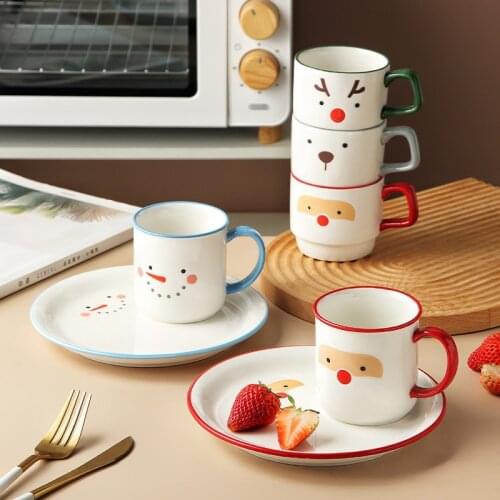 Cartoon Cup Set Simple Creative Design Home Christmas Stroke Water Cup Plate Cutlery Combination Mugs Coffee Cups Set Cute
