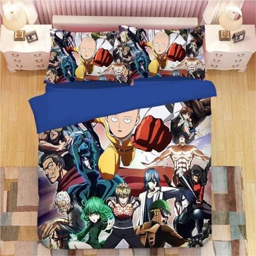 ONE PUNCH MAN Bedding Set Cartoon anime Duvet Covers 3D bedding Pillowcases kids Cartoon Comforter Bedding Sets bed linen 02