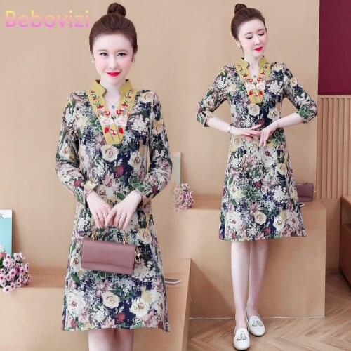 New 2021 Fashion Cotton Linen Hanfu Loose Long Sleeve Womens A-line Dress Party Casual Clothes
