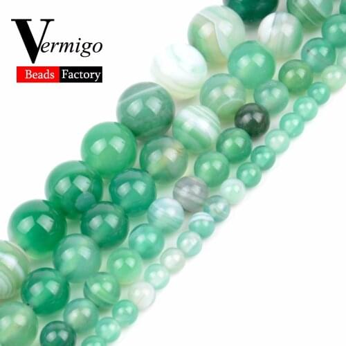 Wholesale 4 6 8 10 12mm Natural Onyx Gem Beads Green Stripe Agates Round Loose Beads For Jewelry Making Diy Bracelet Perles